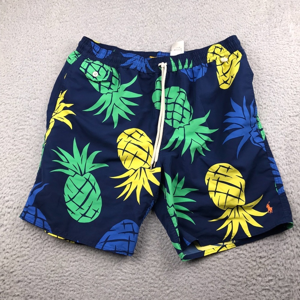 Polo Ralph Lauren Board Shorts Mens 2XL Navy Pineapple Print 8" Lined Swim Trunk